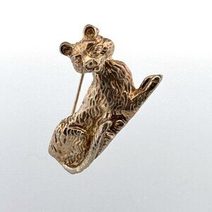 Estate Sterling Silver 925 Textured Cat Brooch Pin 44.5mm 17.6g Animal Jewelry